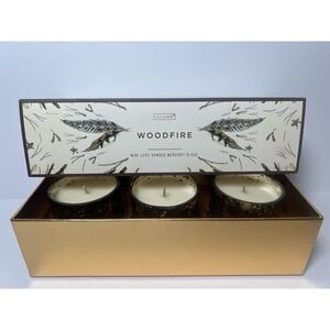 3 Illume Woodfire Scented Candles In Mini Luxe Sanded Mercury Glass 2.5 OZ